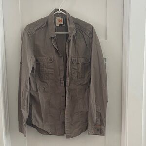 Boss orange button shirt.